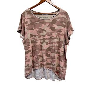 Peace Love World Pink Camo High Low Hem Flowy Swing Tee XL Boho Casual